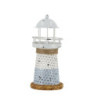 Bílo-modrá kovová dekorace maják s Led Lighthouse - Ø 6,5*15 cm