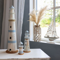 Bílo-modrá kovová dekorace maják s Led Lighthouse - Ø 6,5*15 cm