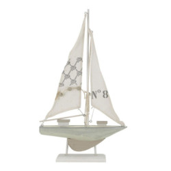Krémová dekorace dřevěná plachetnice - 25*2*42 cm