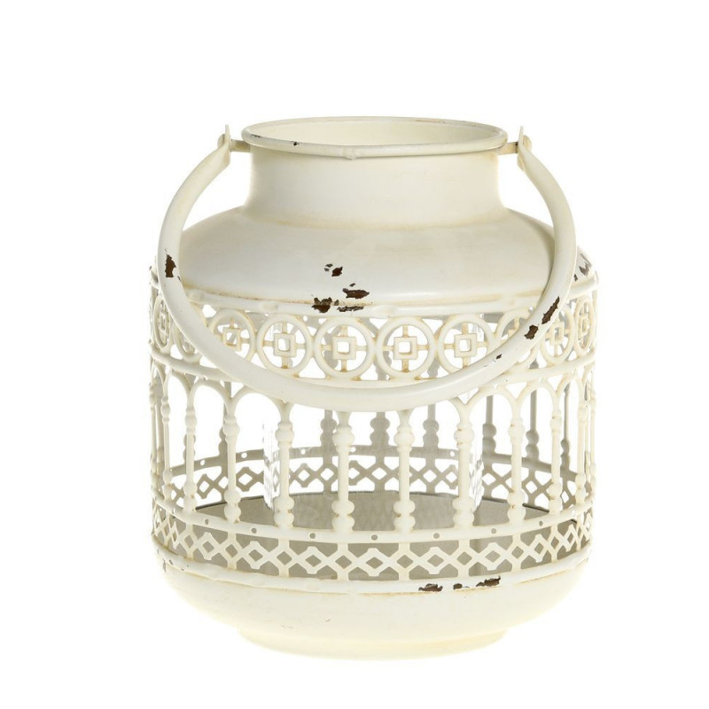 Krémová antik kovová lucerna Fleur-de-pot - Ø14*16 cm