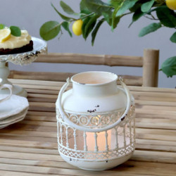 Krémová antik kovová lucerna Fleur-de-pot - Ø14*16 cm