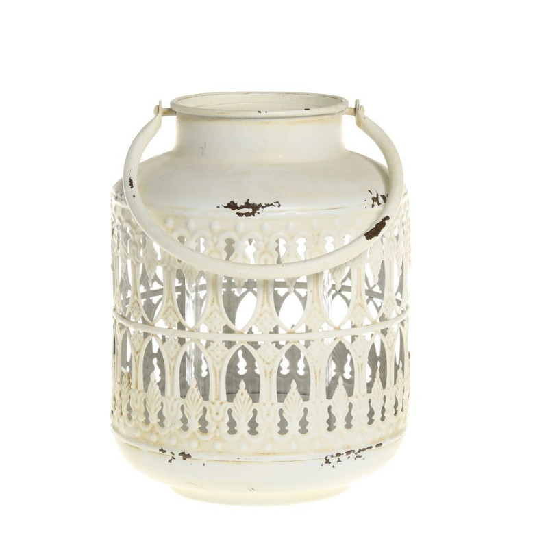 Krémová antik kovová lucerna Fleur-de-pot - Ø14*19 cm