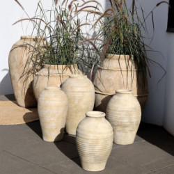 Béžová antik dekorační terakotová váza Lourdes - Ø 25*37 cm