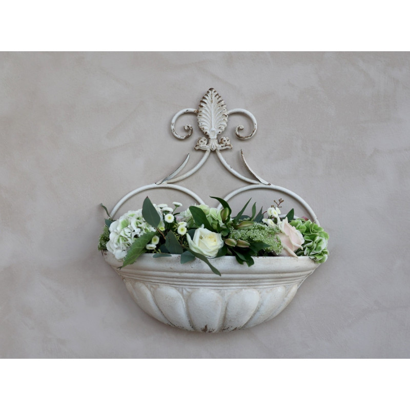 Krémový nástěnný box na květiny ve starém francouzském stylu - 45*20*48cm