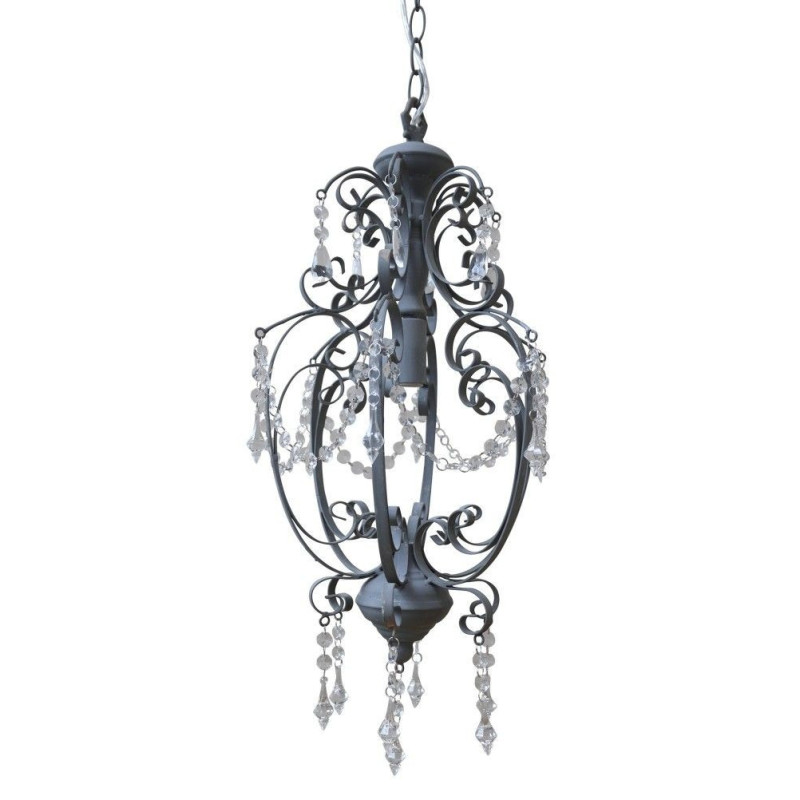 Šedý vintage ručně vyrobený lustr s kamínky Chandelié - 31*52cm/E14/ 60W