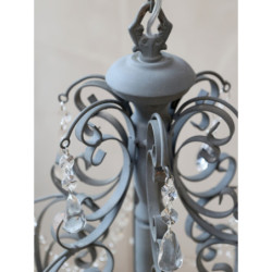 Šedý vintage ručně vyrobený lustr s kamínky Chandelié - 31*52cm/E14/ 60W
