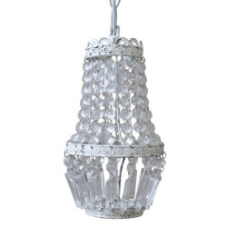 Bílý vintage ručně vyrobený lustr s kamínky Chandelié - 14*26cm/E14/ 60W