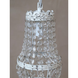 Bílý vintage ručně vyrobený lustr s kamínky Chandelié - 14*26cm/E14/ 60W