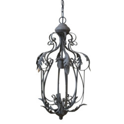 Šedý antik ručně vyrobený lustr s listy Chillié - 31*52cm/E14/ 60W