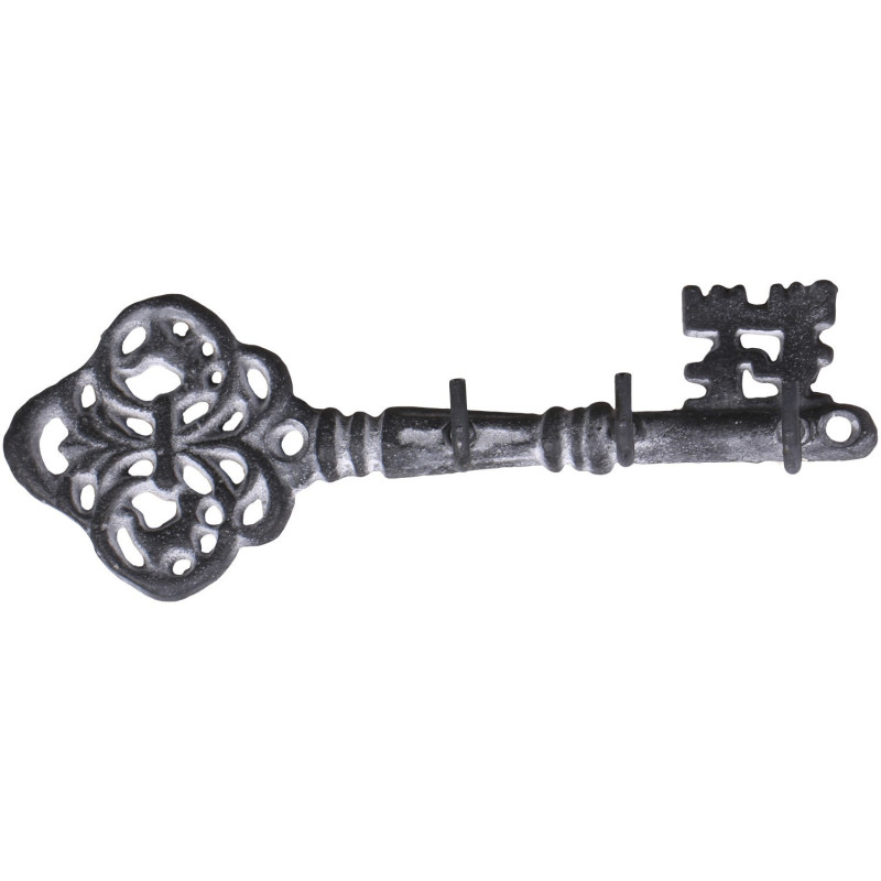 Šedý antik nástěnný věšák ve tvaru klíče se 3-mi háčky - 19*4*6,5 cm