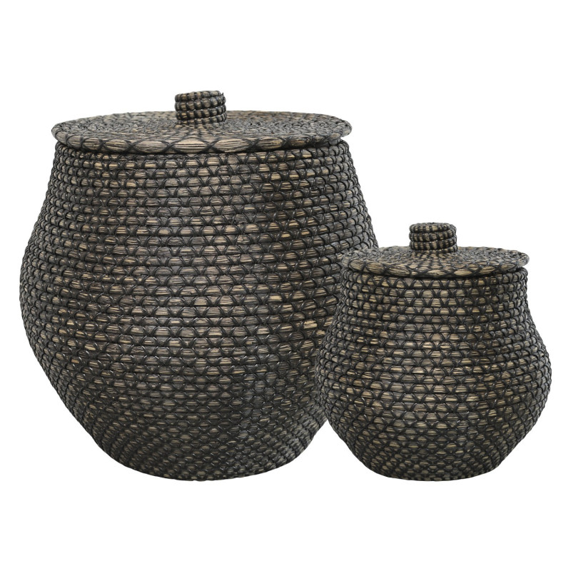 Set 2 ks pletený koš z mořské trávy s víkem Fuiton -  Ø 39*49/ Ø 30*34 cm