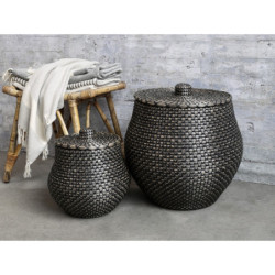 Set 2 ks pletený koš z mořské trávy s víkem Fuiton -  Ø 39*49/ Ø 30*34 cm